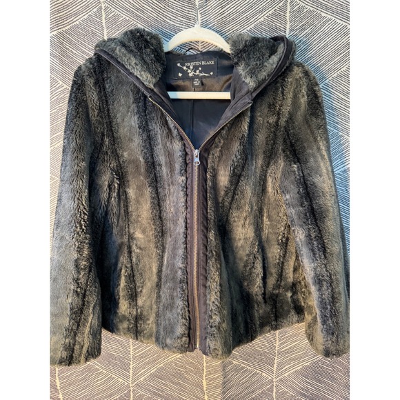 Kristen Blake Jackets & Blazers - Kristen Blake‎ Faux Fur Hooded Jacket Coat Gray Sz PM